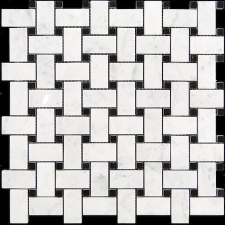 Apollo Tile Carrara White Bskt Weave W/Black Dots 5 sq.ft 12 in. X12 in. Mrbl Msic Tile, 5PK APLKB99B04GEC23